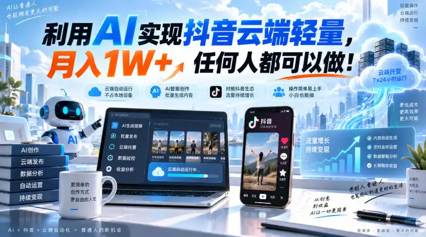 利用AI实现抖音云端轻量,月入1W+,任何人都可以做!【揭秘】-海豚优课资源库