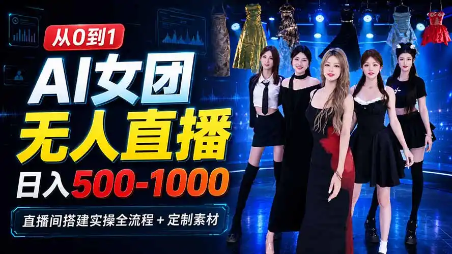 AI 女团无人直播，躺入500-1000每天，直播间搭建实操全流程+定制素材-海豚优课资源库