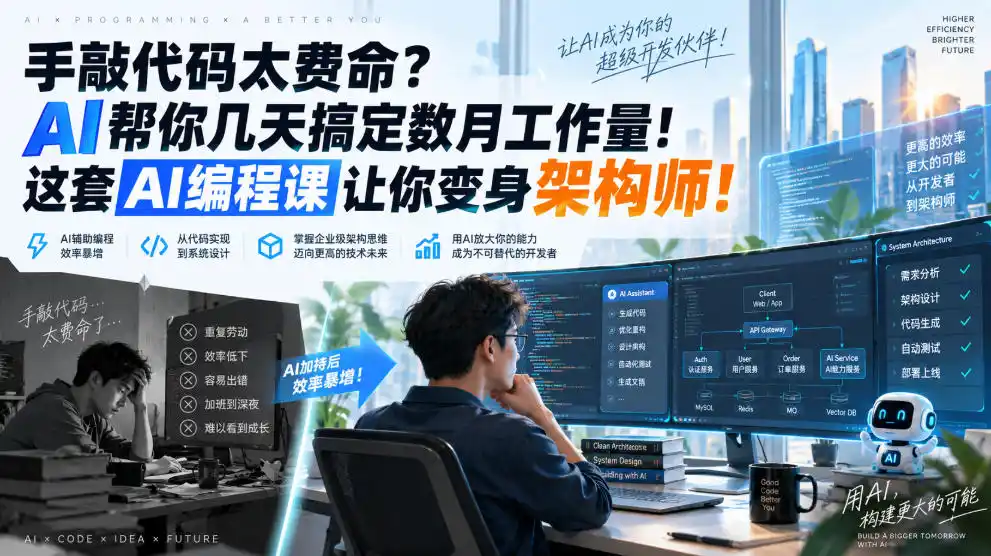 手敲代码太费命?AI帮你几天搞定数月工作量!这套AI编程课让你变身架构师!【原创双语字幕】-海豚优课资源库