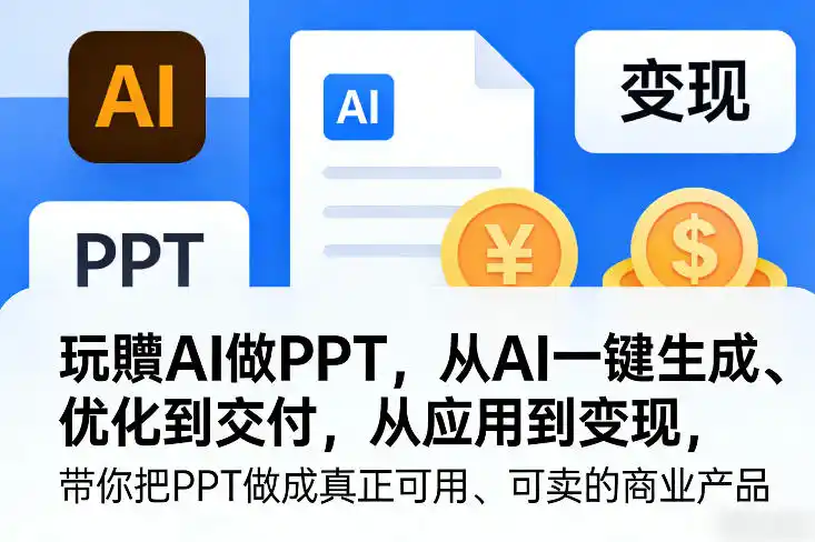 玩賺AI做PPT,从AI一键生成、优化到交付,从应用到变现,带你把PPT做成真正可用、可卖的商业产品(更新0904)-海豚优课资源库