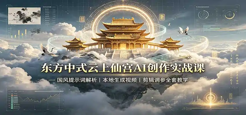 东方中式云上仙宫AI创作实战课:国风提示词解析,本地生成视频,剪辑调参全套教学-海豚优课资源库