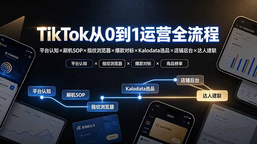 TikTok从0到1运营全流程-更新:平台认知×刷机SOP×指纹浏览器×爆款对标×Kalodata选品×店铺后台×达人建联-海豚优课资源库