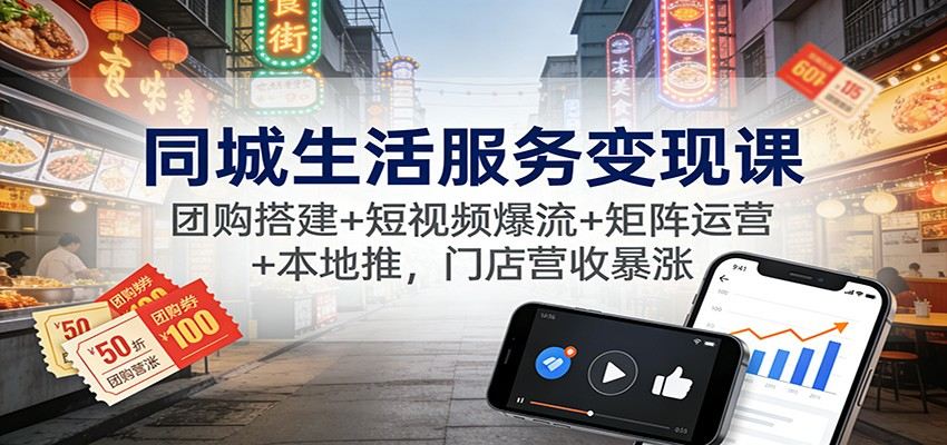 同城生活服务变现课:团购搭建+短视频爆流+矩阵运营+本地推,门店营收暴涨-海豚优课资源库