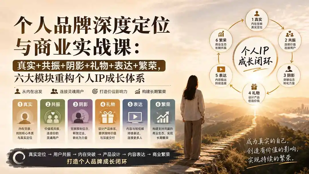 个人品牌深度定位与商业实战课：真实+共振+阴影+礼物+表达+繁荣，六大模块重构个人IP成长体系-海豚优课资源库