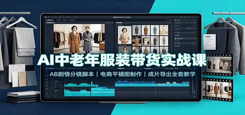 AI中老年服装带货实战课：AB剧情分镜脚本，电商平铺图制作，成片导出全套教学-海豚优课资源库
