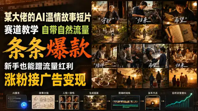 某大佬的AI温情故事短片赛道教学,自带自然流量,条条爆款,新手也能蹭流量红利,涨粉接广告变现-海豚优课资源库