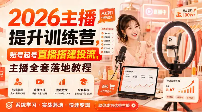 2026主播提升训练营,账号起号直播搭建投流,主播全套落地教程-海豚优课资源库