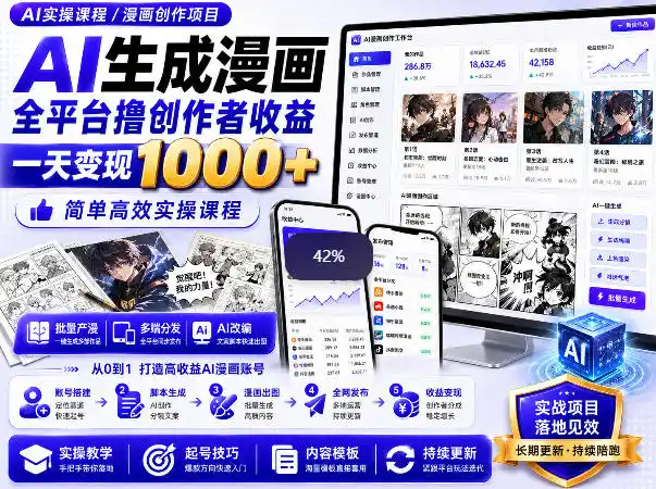 AI生成漫画全平台撸创作者收益内部课程,实操最高单日变现1k+-海豚优课资源库