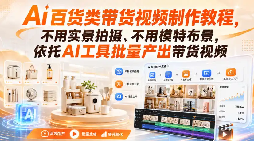 Ai百货类带货视频制作教程,不用实景拍摄、不用模特布景,依托AI工具批量产出带货视频-海豚优课资源库