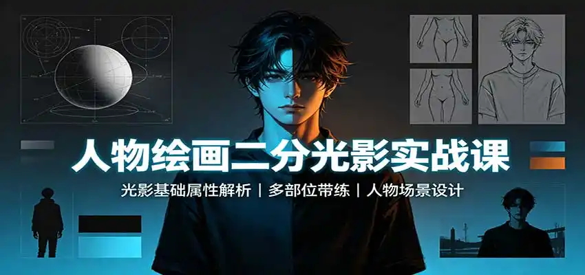 人物绘画二分光影实战课:光影基础属性解析,多部位带练,人物场景设计-海豚优课资源库