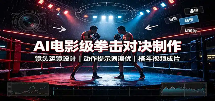 AI电影级拳击对决制作:镜头运镜设计,动作提示词调优,格斗视频成片-海豚优课资源库