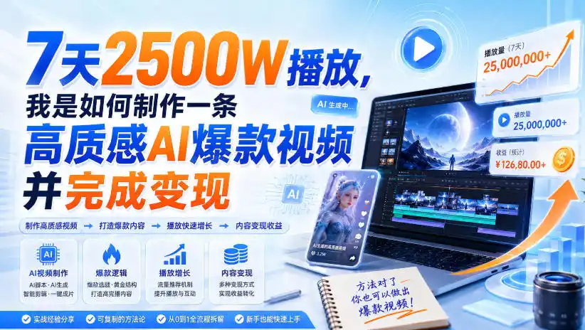 7天2500W播放,我是如何制作一条高质感AI爆款视频并完成变现-海豚优课资源库