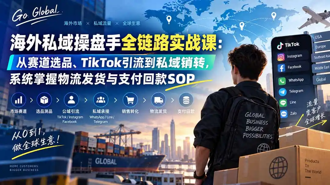 海外私域操盘手全链路实战课:从赛道选品、TikTok引流到私域销转,系统掌握物流发货与支付回款SOP-海豚优课资源库