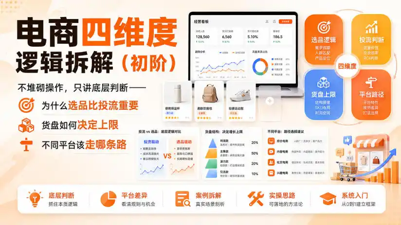 电商四维度逻辑拆解(初阶)不堆砌操作,只讲底层判断——为什么选品比投流重要、货盘如何决定上限、不同平台该走哪条路-海豚优课资源库