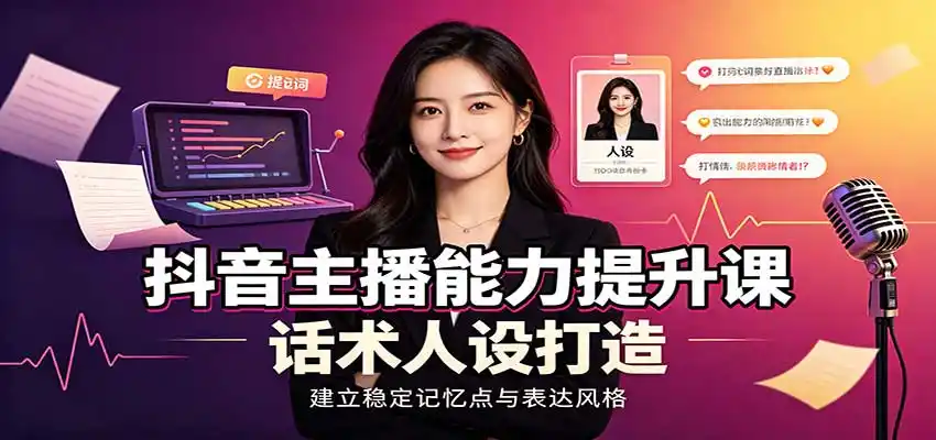 抖音主播能力提升课:账号底层逻辑,直播间搭建调试,话术人设打造全套教学-海豚优课资源库