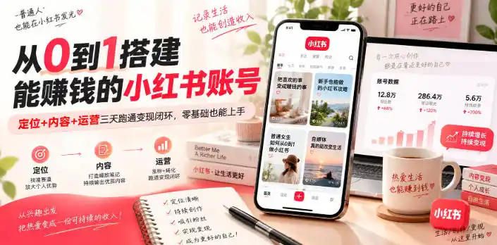 从0到1搭建能賺钱的小红书账号,定位+内容+运营三天跑通变现闭环-海豚优课资源库