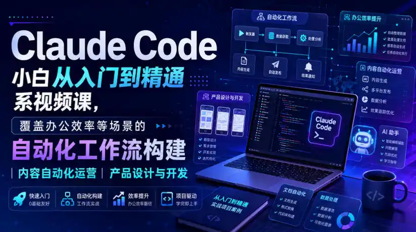 Claude Code小白从入门到精通系视频课,覆盖办公效率等场景的自动化工作流构建|内容自动化运营|产品设计与开发-海豚优课资源库