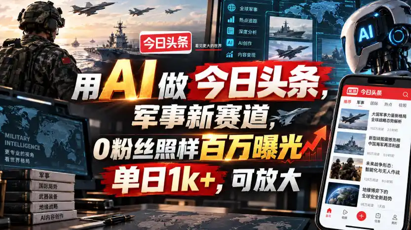 用AI做今日头条,军事新赛道,0粉丝照样百万曝光,单日1k+,可放大-海豚优课资源库