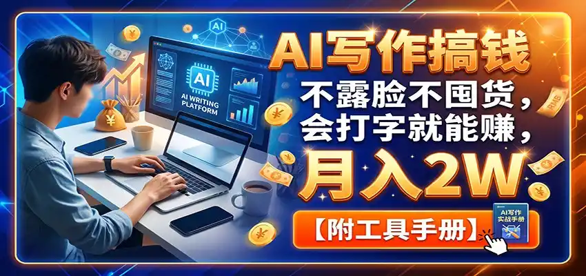 AI写作搞钱:不露脸不囤货,会打字就能赚,月入2W【附工具手册】-海豚优课资源库