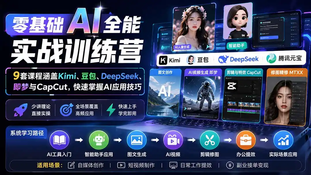 零基础AI全能实战训练营:9套课程涵盖Kimi、豆包、DeepSeek、即梦与CapCut,快速掌握AI应用技巧-海豚优课资源库